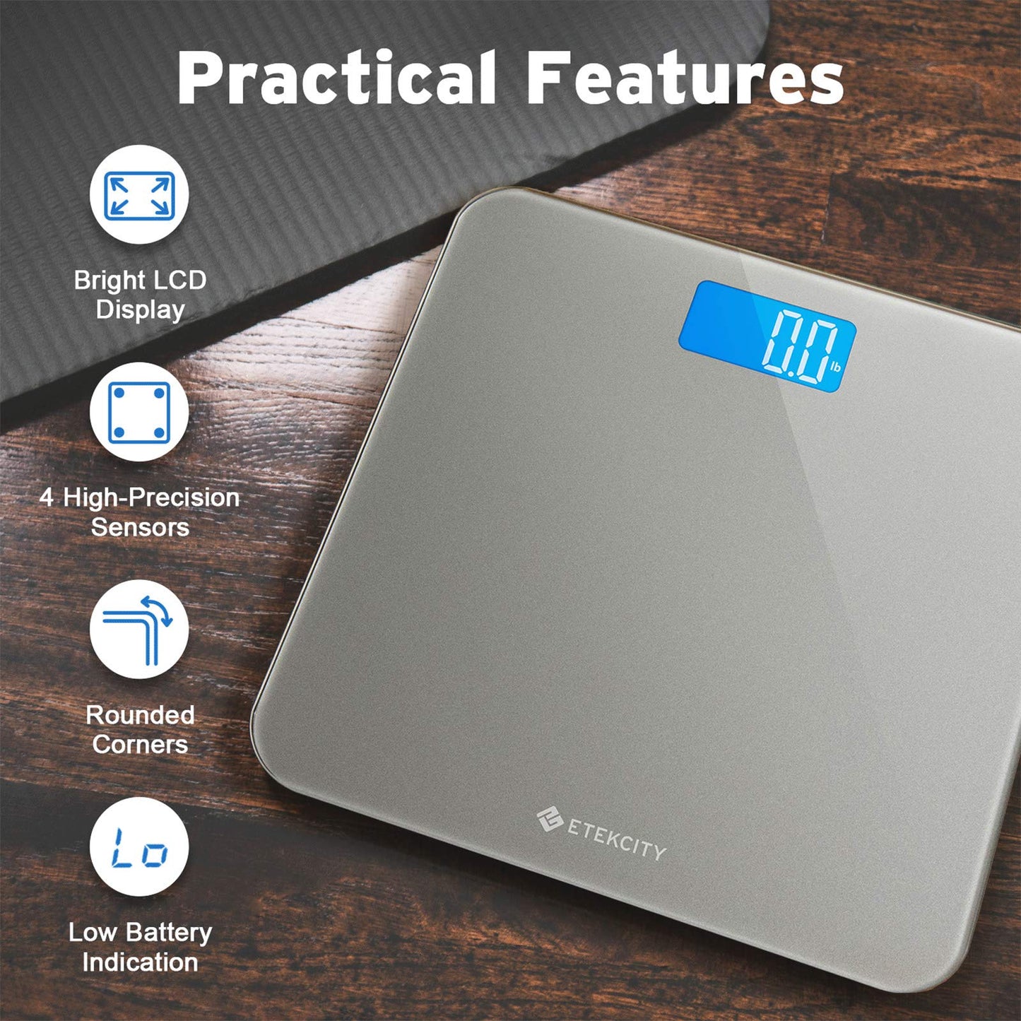 Etekcity Digital Body Weight Bathroom Scale, Large Blue LCD Backlight Display, High Precision Measurements,6mm Tempered Glass, 400 Pounds