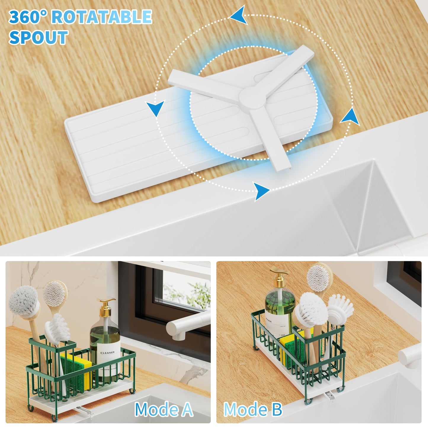 Cisily Black Sponge Holder for Kitchen Sink, Sink Caddy Organizer with High Brush Holder, Kitchen Countertop Organizers and Storage Essentials, Rustproof 304 Stainless Steel, Soap Dispenser Organize