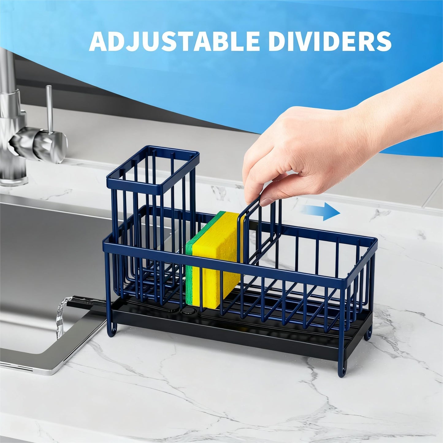 Cisily Black Sponge Holder for Kitchen Sink, Sink Caddy Organizer with High Brush Holder, Kitchen Countertop Organizers and Storage Essentials, Rustproof 304 Stainless Steel, Soap Dispenser Organize