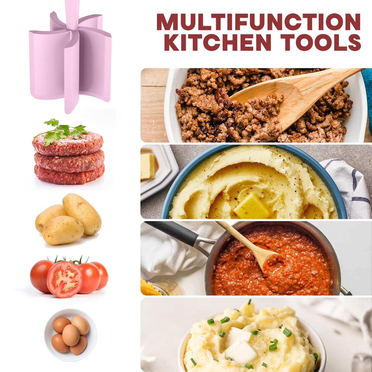 Meat Chopper, Hamburger Grinder, Premium Heat Resistant Smasher for Ground Beef, Burger Grinder Nylon Potato Mix Tool, Meat & Poultry Tenderizers-Black