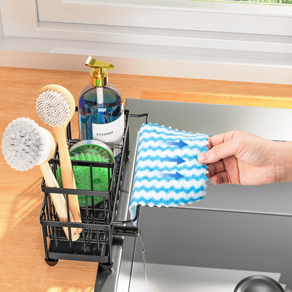 Cisily Black Sponge Holder for Kitchen Sink, Sink Caddy Organizer with High Brush Holder, Kitchen Countertop Organizers and Storage Essentials, Rustproof 304 Stainless Steel, Soap Dispenser Organize