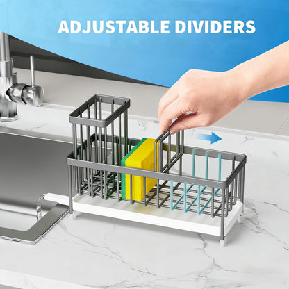 Cisily Black Sponge Holder for Kitchen Sink, Sink Caddy Organizer with High Brush Holder, Kitchen Countertop Organizers and Storage Essentials, Rustproof 304 Stainless Steel, Soap Dispenser Organize