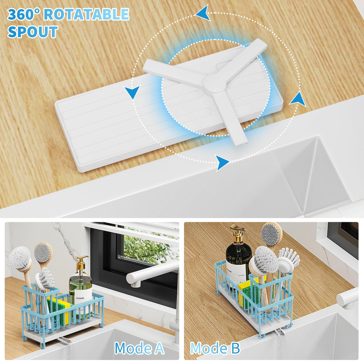 Cisily Black Sponge Holder for Kitchen Sink, Sink Caddy Organizer with High Brush Holder, Kitchen Countertop Organizers and Storage Essentials, Rustproof 304 Stainless Steel, Soap Dispenser Organize