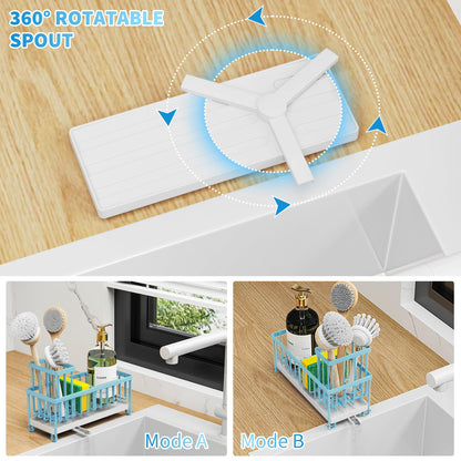 Cisily Black Sponge Holder for Kitchen Sink, Sink Caddy Organizer with High Brush Holder, Kitchen Countertop Organizers and Storage Essentials, Rustproof 304 Stainless Steel, Soap Dispenser Organize