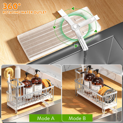 Cisily Black Sponge Holder for Kitchen Sink, Sink Caddy Organizer with High Brush Holder, Kitchen Countertop Organizers and Storage Essentials, Rustproof 304 Stainless Steel, Soap Dispenser Organize