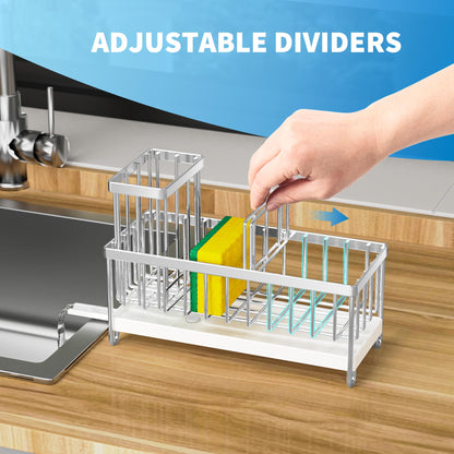 Cisily Black Sponge Holder for Kitchen Sink, Sink Caddy Organizer with High Brush Holder, Kitchen Countertop Organizers and Storage Essentials, Rustproof 304 Stainless Steel, Soap Dispenser Organize