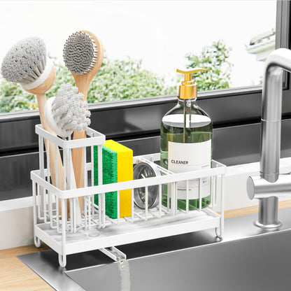 Cisily Black Sponge Holder for Kitchen Sink, Sink Caddy Organizer with High Brush Holder, Kitchen Countertop Organizers and Storage Essentials, Rustproof 304 Stainless Steel, Soap Dispenser Organize