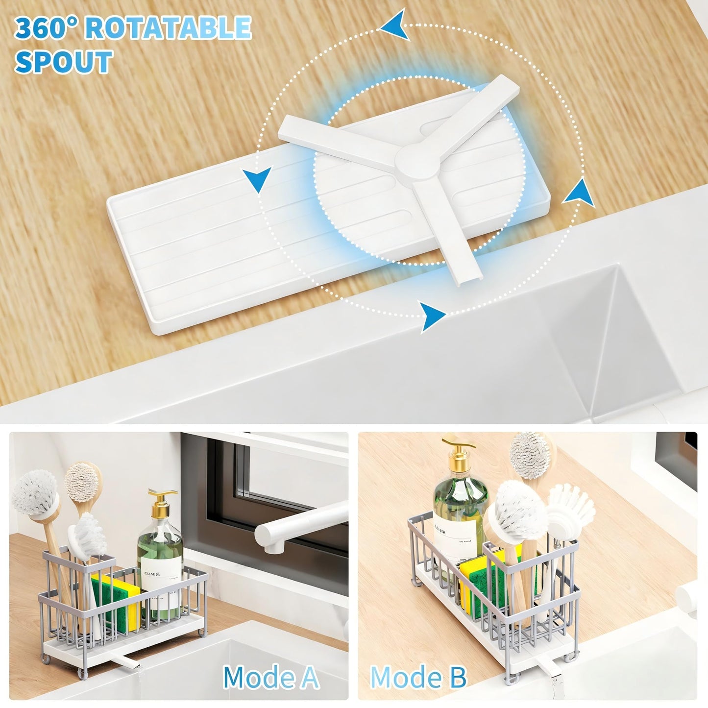 Cisily Black Sponge Holder for Kitchen Sink, Sink Caddy Organizer with High Brush Holder, Kitchen Countertop Organizers and Storage Essentials, Rustproof 304 Stainless Steel, Soap Dispenser Organize