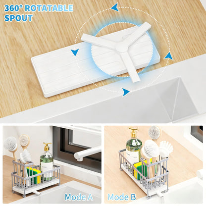 Cisily Black Sponge Holder for Kitchen Sink, Sink Caddy Organizer with High Brush Holder, Kitchen Countertop Organizers and Storage Essentials, Rustproof 304 Stainless Steel, Soap Dispenser Organize