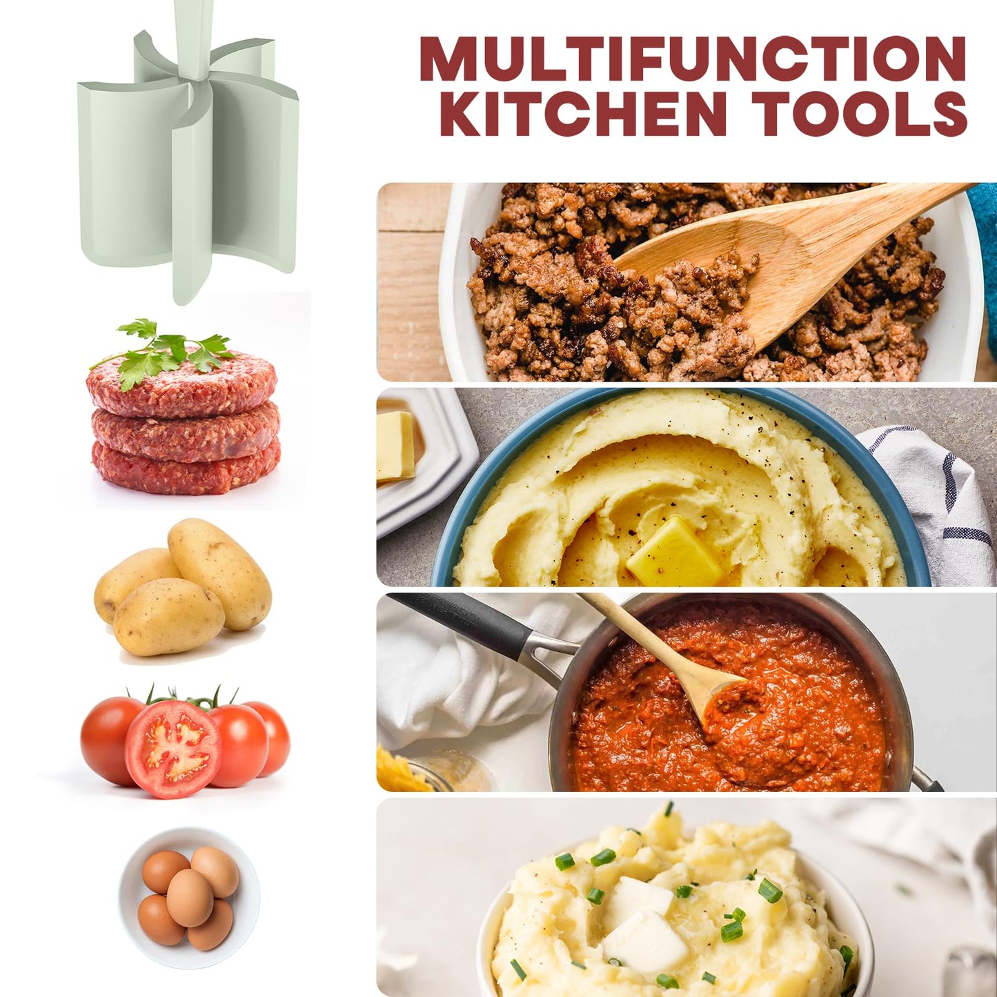 Meat Chopper, Hamburger Grinder, Premium Heat Resistant Smasher for Ground Beef, Burger Grinder Nylon Potato Mix Tool, Meat & Poultry Tenderizers-Black