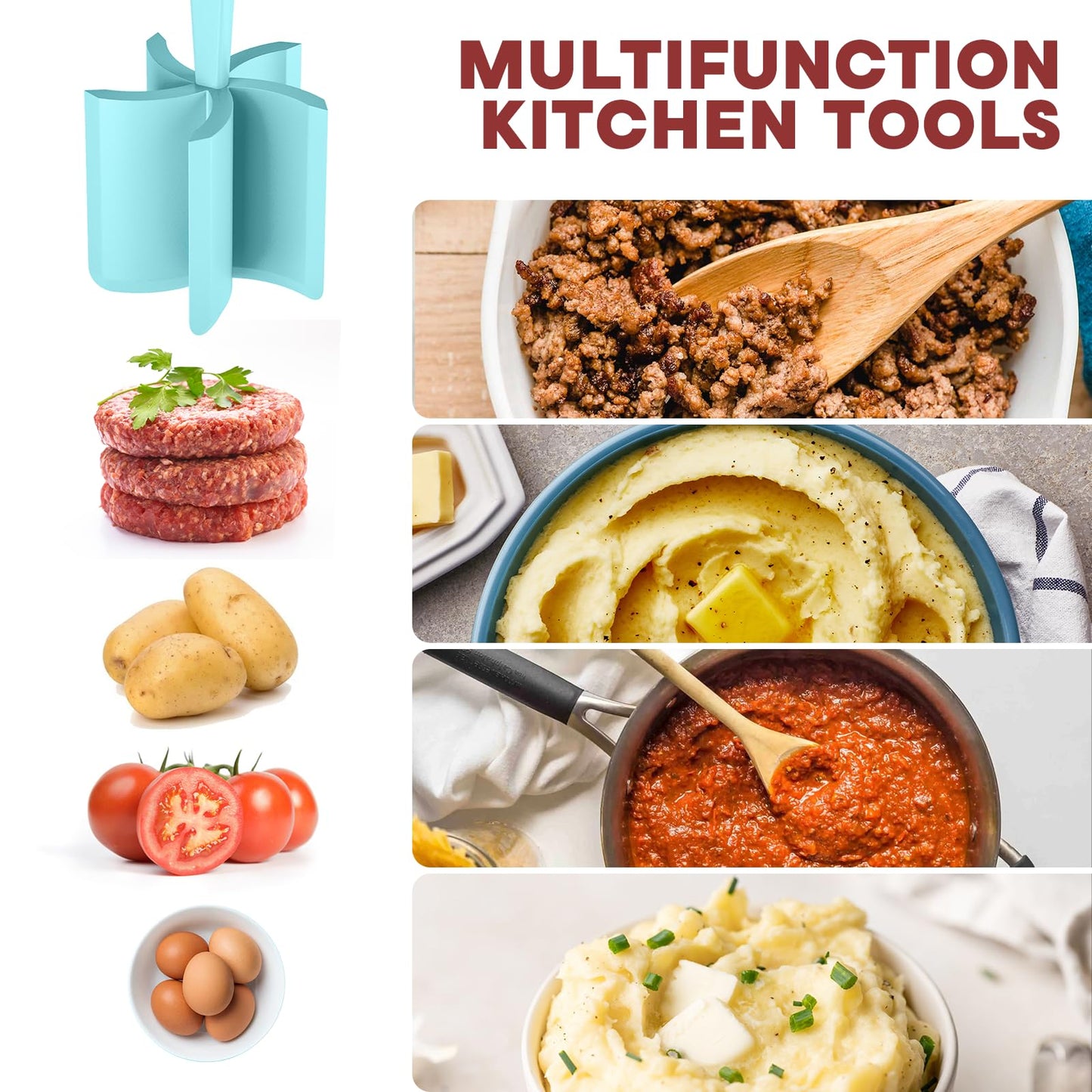 Meat Chopper, Hamburger Grinder, Premium Heat Resistant Smasher for Ground Beef, Burger Grinder Nylon Potato Mix Tool, Meat & Poultry Tenderizers-Black